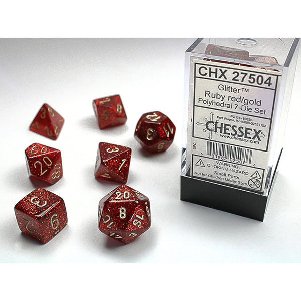 Chessex - Glitter Polyhedral 7 Dice Set - Ruby & Gold