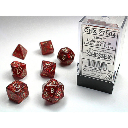 Chessex - Glitter Polyhedral 7 Dice Set - Ruby & Gold