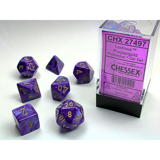 Chessex - Lustrous Polyhedral 7 Dice Set - Purple & Gold